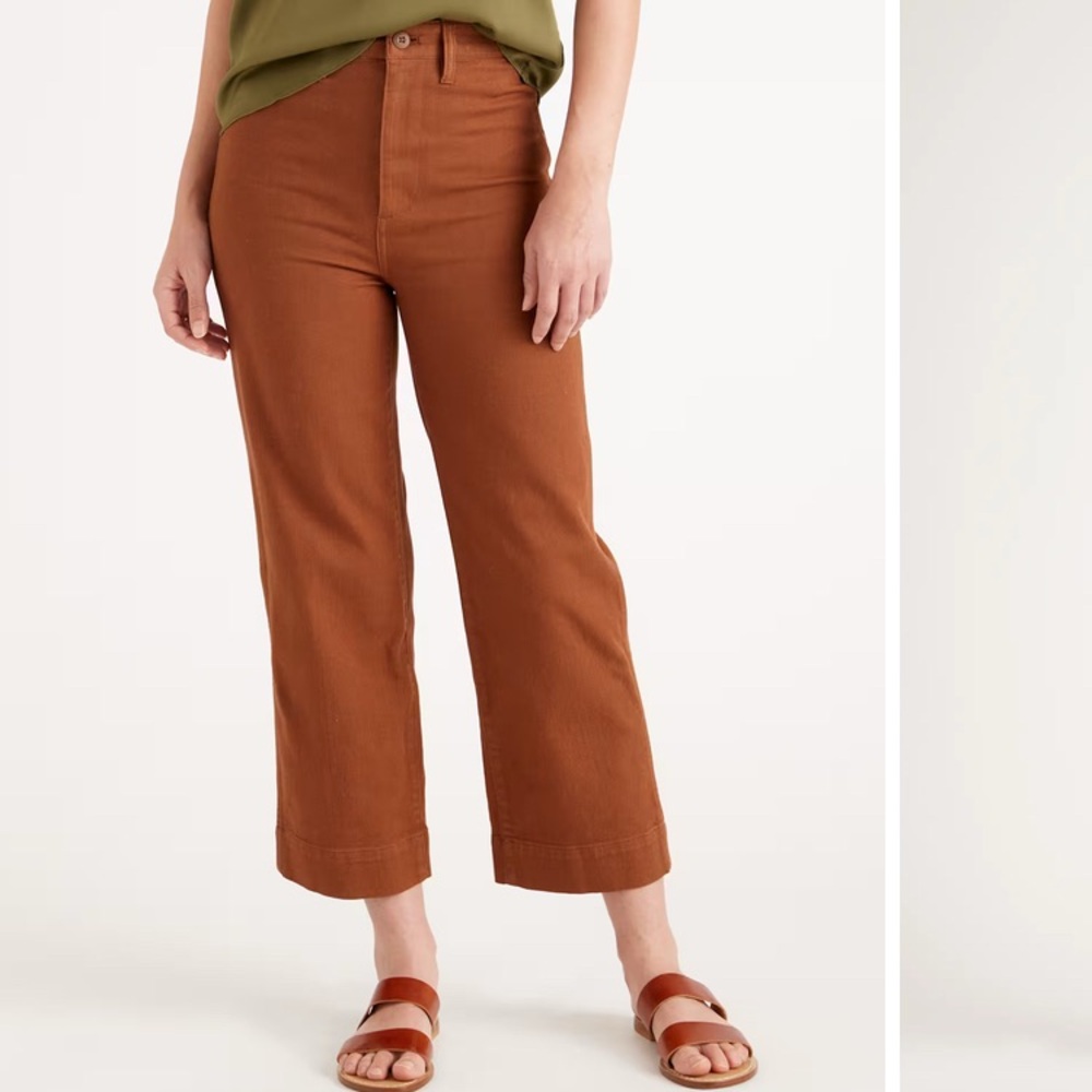 Quince Women’s Organic Stretch Cotton Twill Wide-Leg Crop Pants in Rust size 27